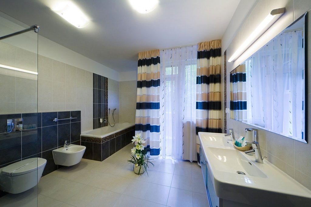 В Deluxe suite большая ванная комната с душем и ванной